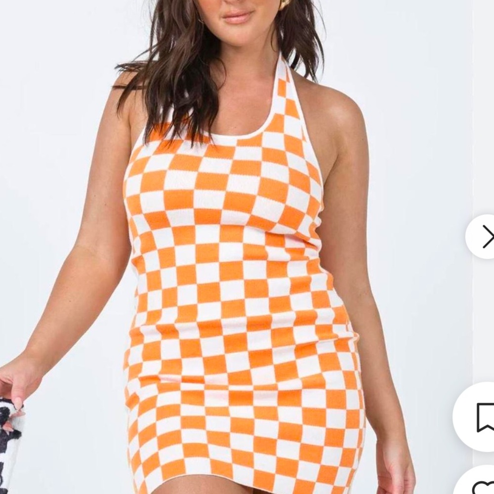 Princess Polly Halter Orange and White Checkered Dress